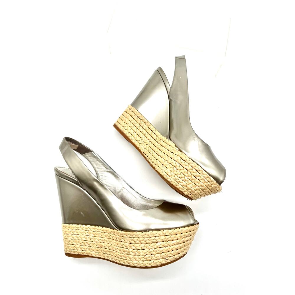 Louis Vuitton Lagoon Metallic Gold Patent Slingback Espadrille Wedges EU 36.5 - Picture 2 of 9